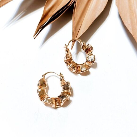 Textured gold hoop earrings #712 - Picture 2 of 4